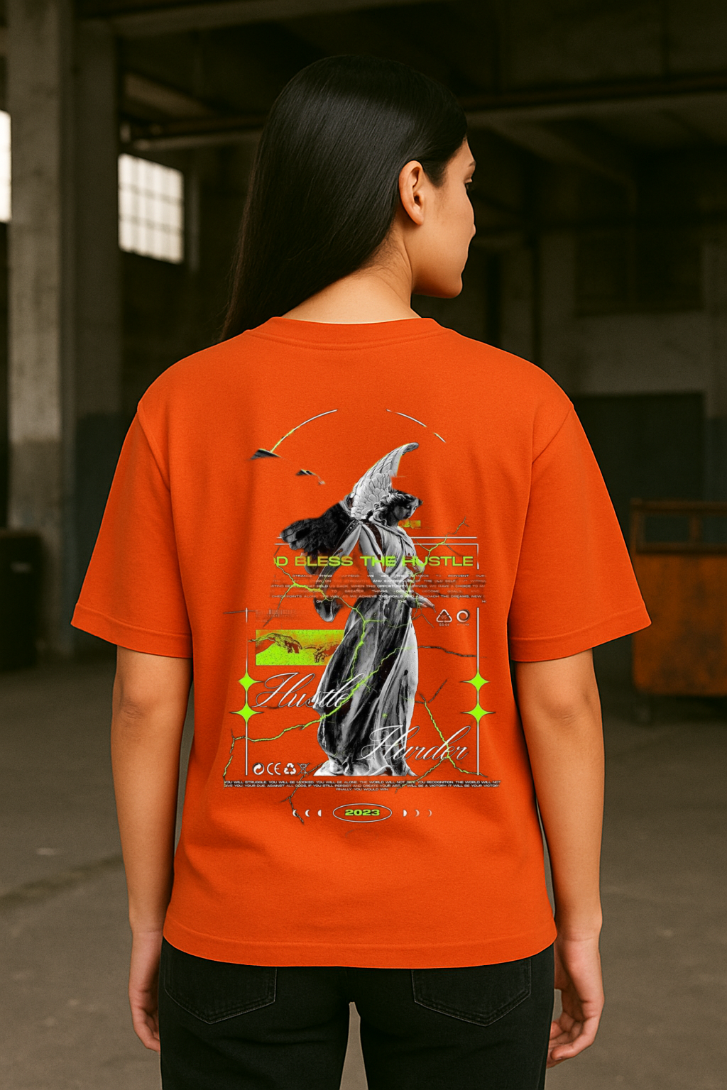 Bless The Hustle Streetwear Printed Drop shoulder Tee