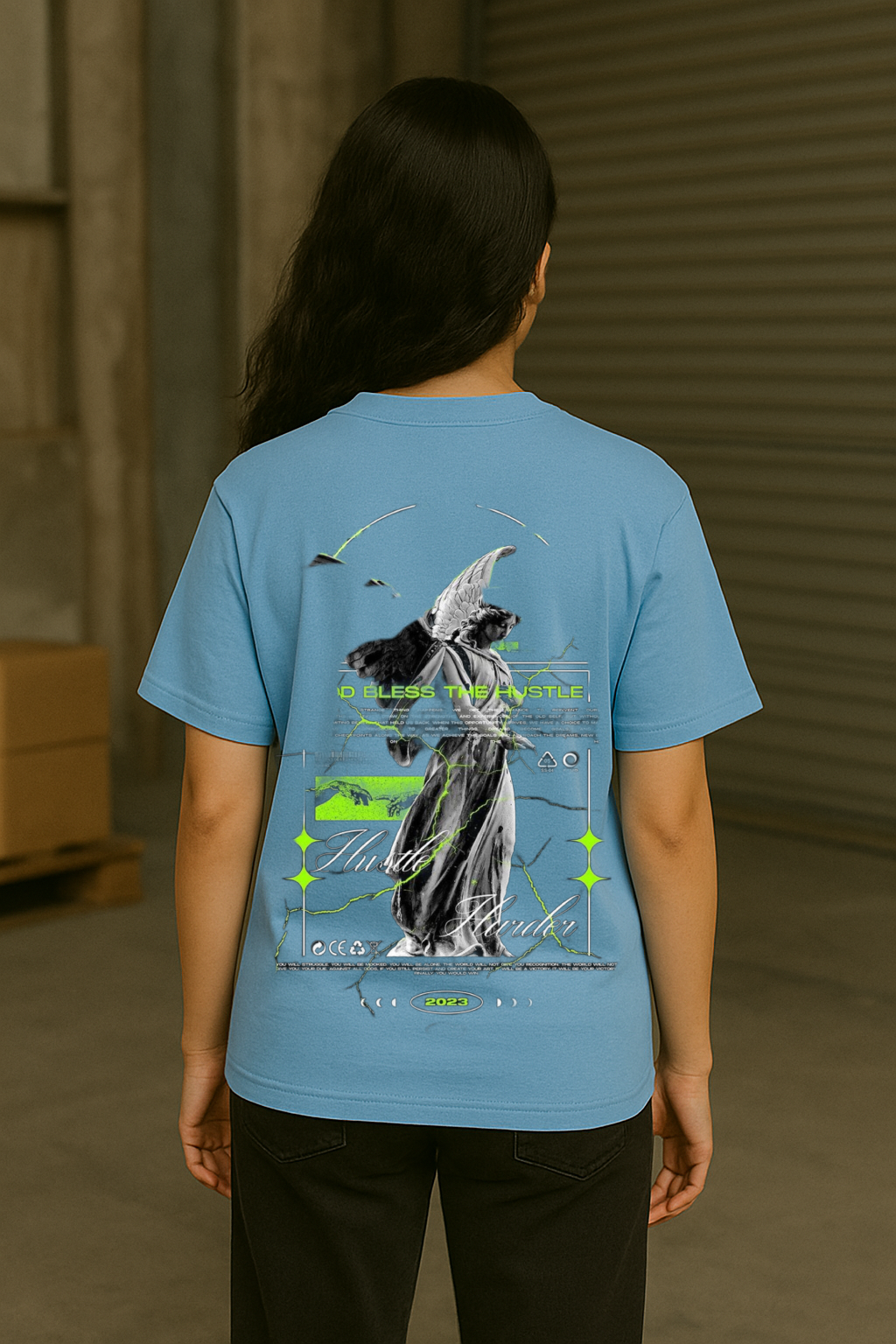 Bless The Hustle Streetwear Printed Drop shoulder Tee