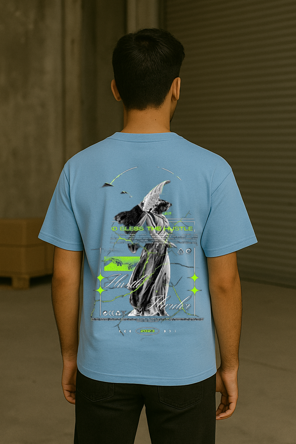 Bless The Hustle Streetwear Printed Drop shoulder Tee