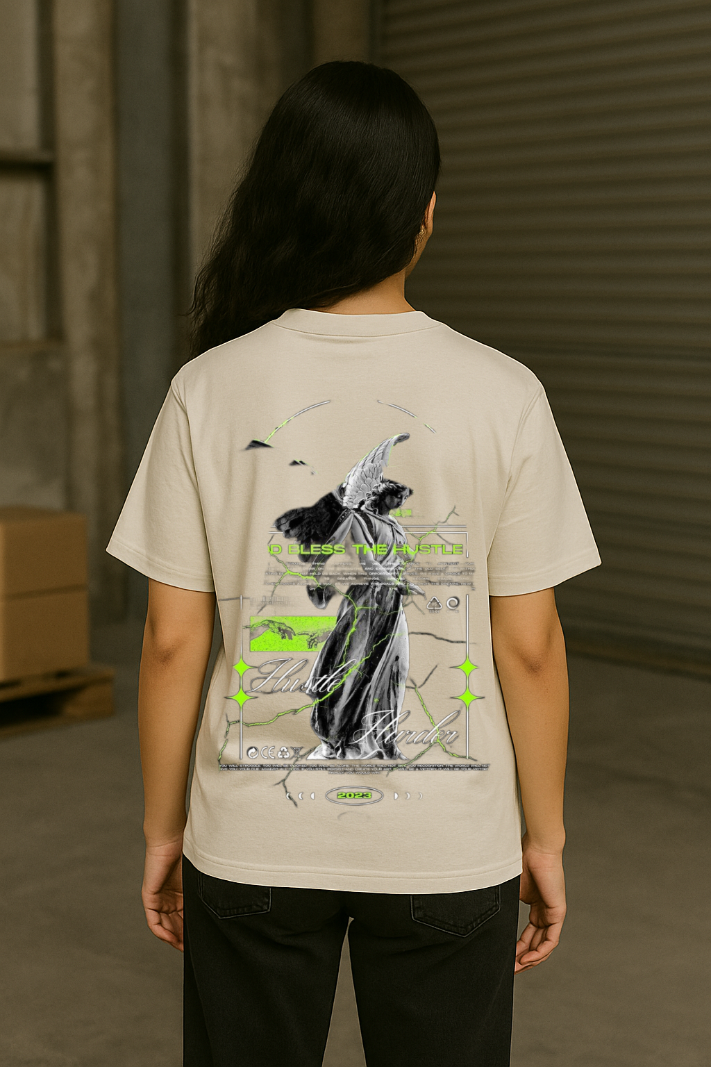 Bless The Hustle Streetwear Printed Drop shoulder Tee