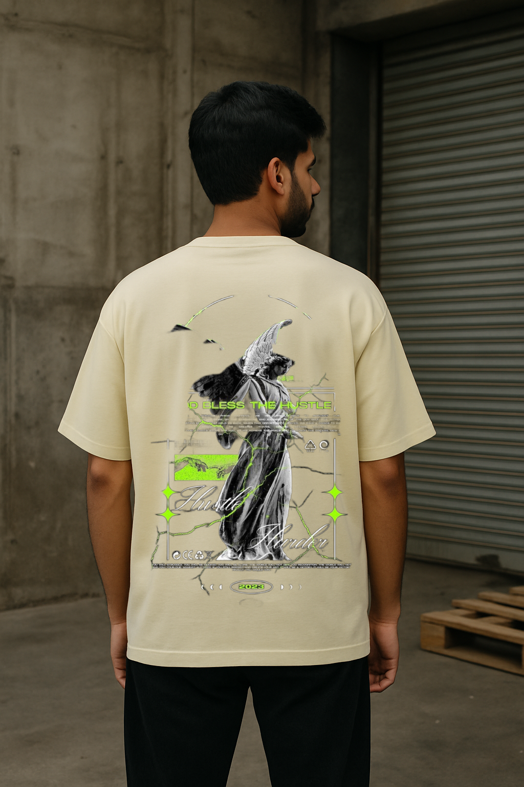 Bless The Hustle Streetwear Printed Drop shoulder Tee