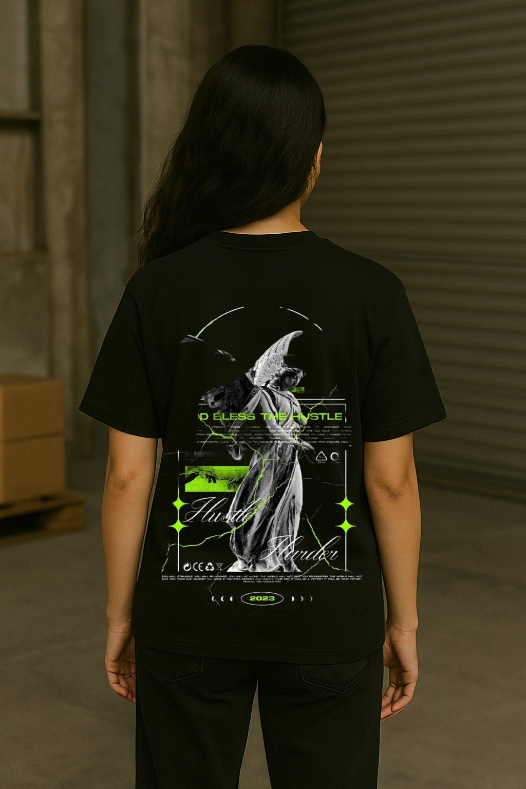 Bless The Hustle Streetwear Printed Drop shoulder Tee